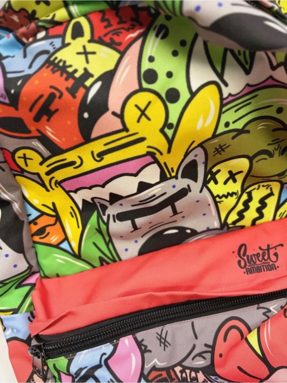 Sweet Ambition Cartoon Graffiti Backpack - Red, Yellow, Green, Blue, Pink
